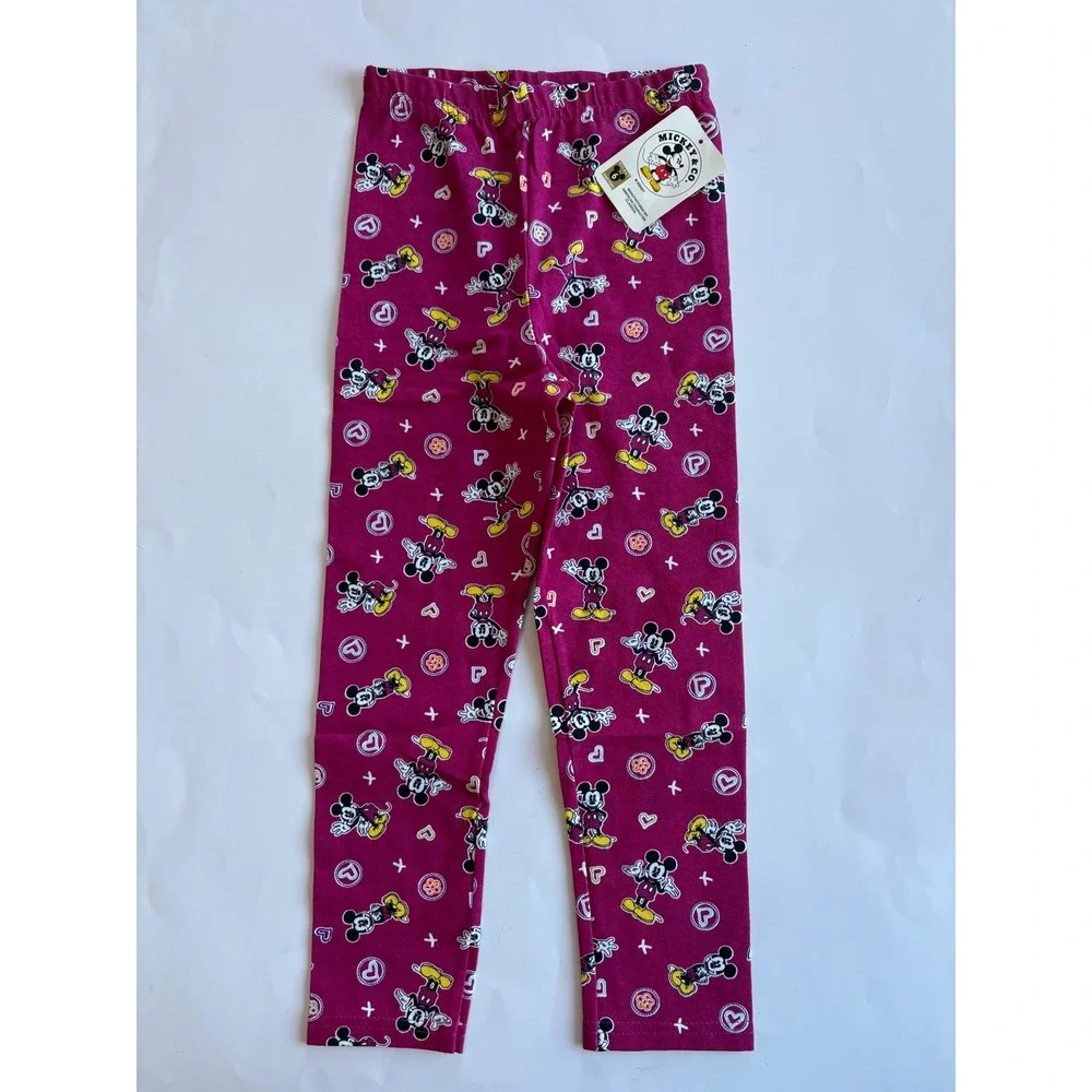 VTG Mickey & Co Disney Girls 5/6 Raspberry Pink Mickey Mouse Leggings Hearts NEW
